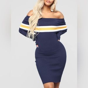 High School Sweetheart Sweater Dress - Navy/Combo